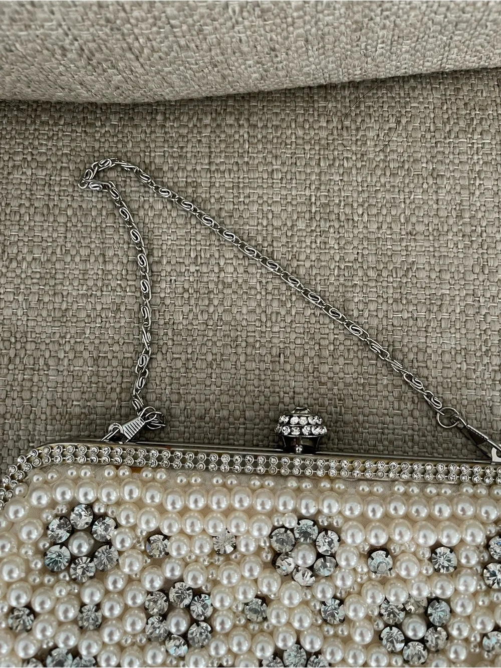 Pearl and Crystal Evening Clutch - Ivory
